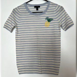 J Crew Short Sleeve Merino Wool Sweater Strip Pineapple XXS Women